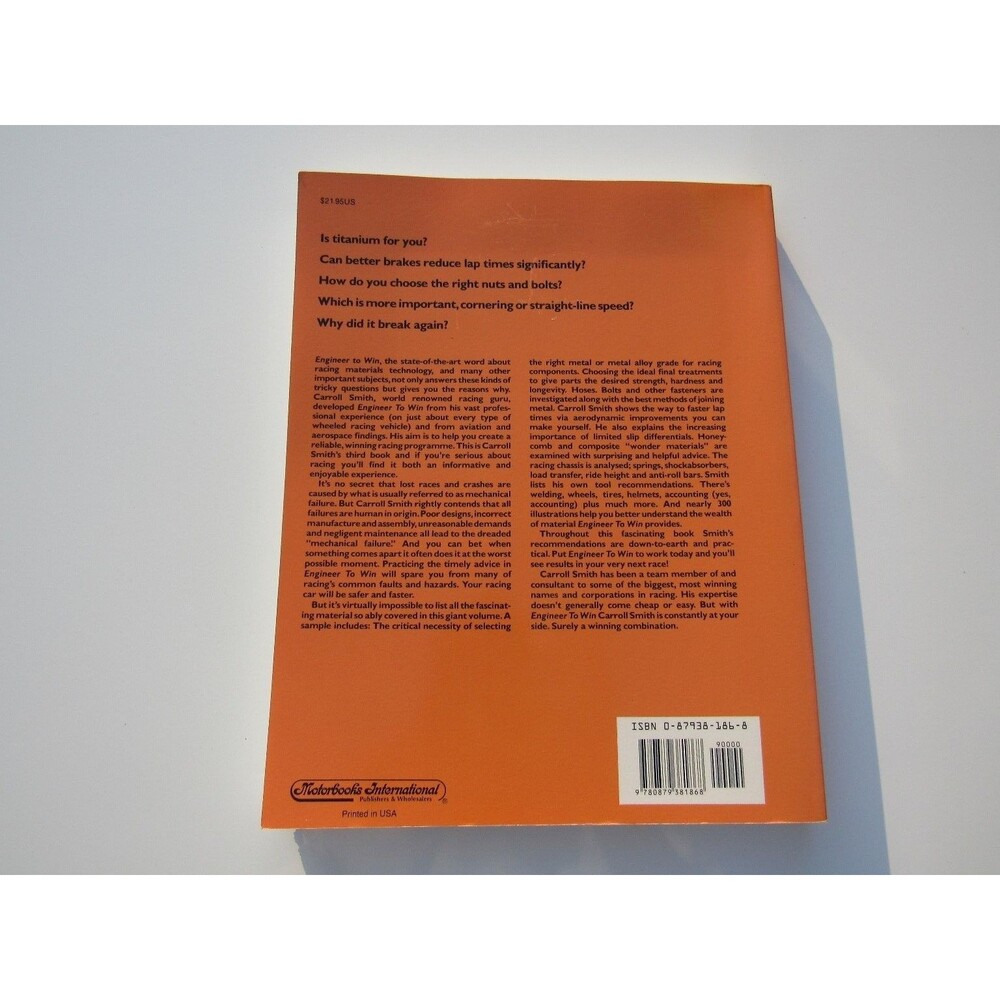 Engineer to Win Carroll Smith 1984 Racing Car Materials Technology Motorbooks - Picture 2 of 11